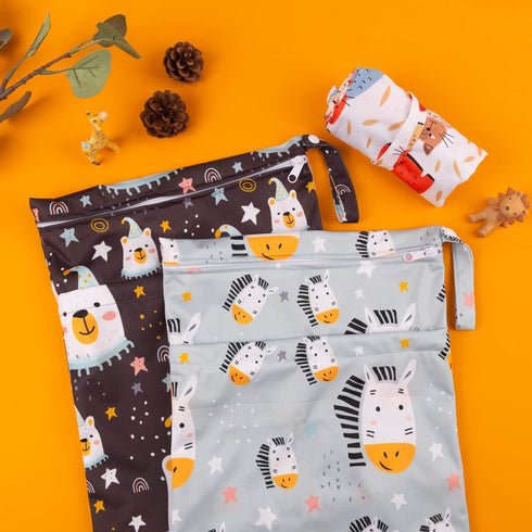 babygoal Wet Dry Bags for Baby Cloth Diapers, Washable Travel Bags, Beach, Pool, Gym Bag for Swimsuits & Wet Clothes with Two Zippered Pockets 3 P...