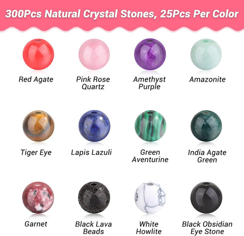 PAXCOO 473Pcs Stone Jewelry Making Kit Crystal Stone Bracelet Making Kit for Adults, Crystal Natural Stone Healing Beads for Jewelry Making, Brace...