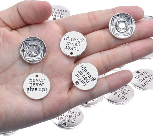 Aylifu 30 PCS of Alloy Inspirational Words Message Charm Pendants never never give up for Crafting Bracelet Necklace Jewelry Making Accessory...
