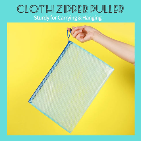 LEOBRO 4 Pack Mesh Zipper Pouch, 13.2"x 9.2" A4 Letter Size Mesh Bags with Zipper, Plastic Envelopes Zip File Document Bags, Storage Bags for Orga...