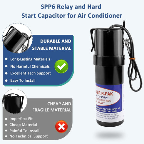SPP6 Hard Start Kit for Air Conditioner,AC Hard Start Capacitor,Increases Starting Torque 500% from 4,000 BTU Window Units to 120,000 BTU Commerci...