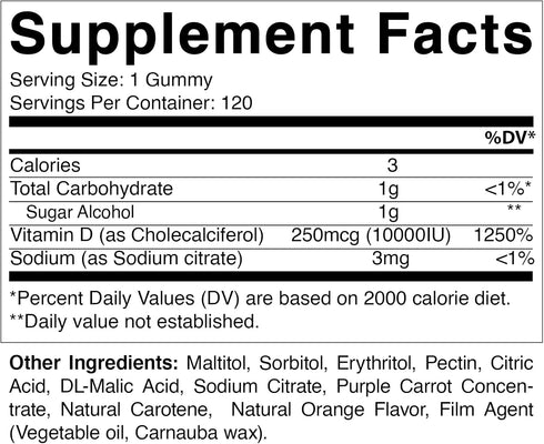 Vitamatic Sugar Free Vitamin D3 10000 IU - 120 Pectin Based Gummies - Great Taste - Healthy Bones, Mood & Immune System Function - Non-GMO - 120 S...
