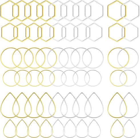 120pcs Hoop Earrings for Jewelry Making,Earring Beading Hoops Hypoallergenic Teardrop Hexagon Round Earring Hoop Open Bezel Pendant Frame for DIY ...