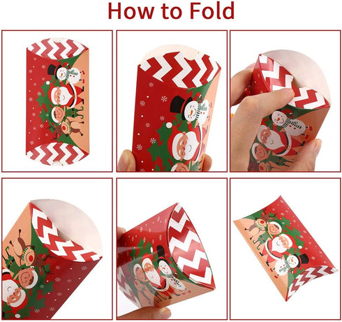 CCINEE Christmas Pillow Boxes,Xmas Candy Boxes with Red Ribbons Ties Santa Elk Gift Card Holder for Party Supplies,50PCS...