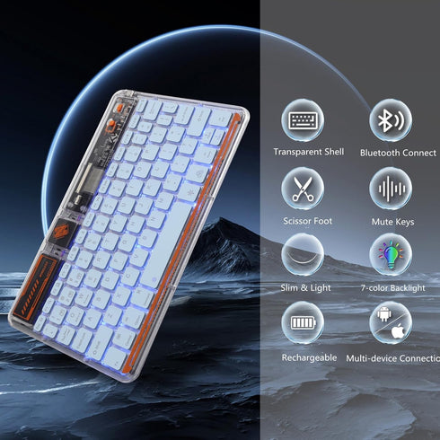 Bluetooth Keyboard for iPad, 10-inch Wireless Keyboard for PC Tablet Phone Computer, Rechargeable Multi-Device RGB Backlit Keyboard, Compatible wi...