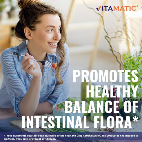 Vitamatic Saccharomyces Boulardii Probiotic 10B per Serving + Yeast Extract (MOS Yeast Fraction) 300 mg - 60 DR Capsules - Made in The USA...