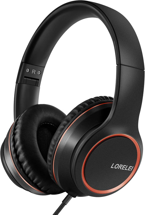 LORELEI X8 Over-Ear Wired Headphones with Microphone with 1.45m-Tangle-Free Nylon Line&3.5mm Plug,Lightweight Foldable & Portable Headphones for S...
