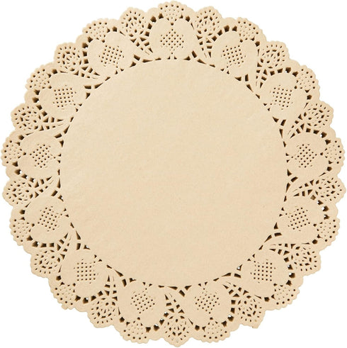 Juvale Round Paper Placemats & Doilies (12-Inch) - Brown Paper Chargers for Dinner Plates and Tea Party Decorations with Lace Scalloped Edges...