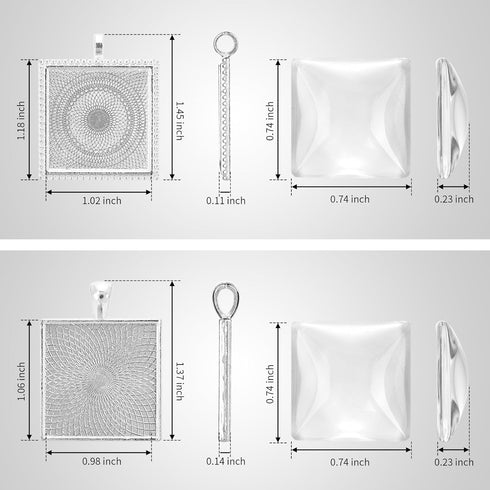 Miraclekoo 40 Pcs Square Bezel Pendant Trays with Glass Cabochon 25 mm Blanks Bezel Cabochon Set for Photo Pendant Craft Jewelry Making...