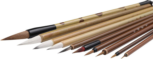 I-MART 10 Pcs Chinese Calligraphy Brush, Kanji Japanese Sumi Brushes, Writing Brush, Drawing Painting Brush Set with Roll Up Bamboo Holder...