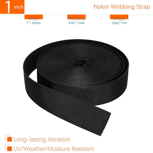 Buckles Straps Set 1 inch: 10 pack Side Release Plastic Buckle + 12 yard Nylon Webbing Strap + 20 pcs Tri-glide Slide Clip, Heavy Duty Quick Snap ...