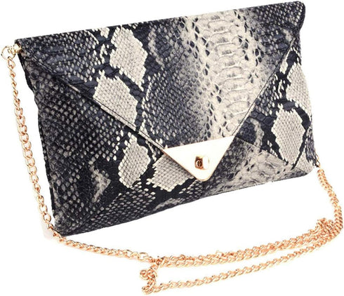 Newfancy Women Snakeskin Envelope Clutch Bag Crossbody Purses With Chains Evening Party Prom Shoulder Messenger Handbags...