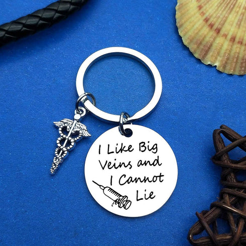 Dabihu Phlebotomist Keychain, I Like Big Veins and I Cannot Lie, Funny Nurse Gift for Phlebotomist, Graduation, Christmas, Birthday, Keyring...