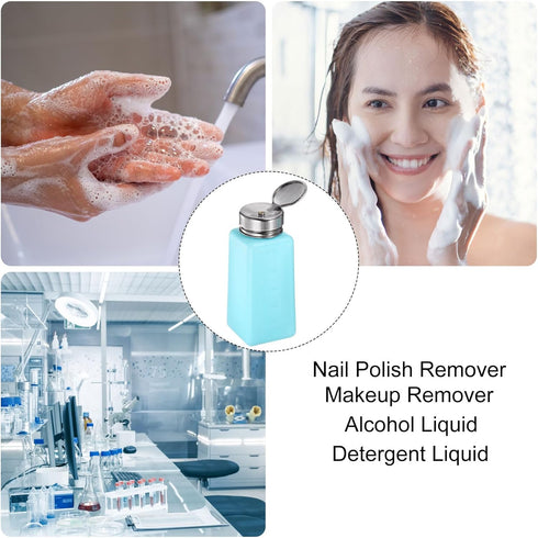 Solvent Alcohol Dispenser 250ml(8.5oz) Push Down Liquid Dispenser Pump with Sealing Stainless Steel Lid for Acetone Cleanser Polish Remover, Blue...