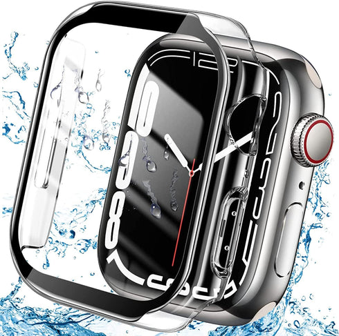 YMHML Waterproof Case Compatible for Apple Watch Screen Protector Series 9 Series 8 7 41mm Tempered Glass, Hard PC Touch Sensitive Full Protective...