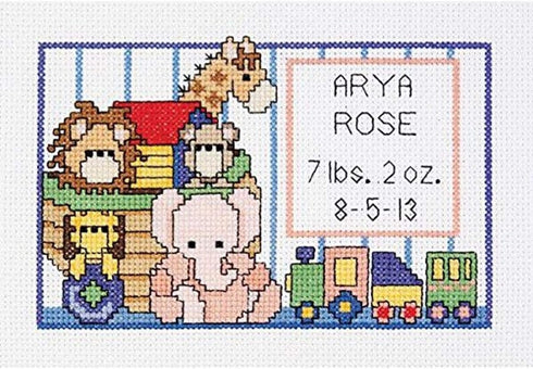 Janlynn SGP-0615 Noah's Ark Birth Sampler 6 by 4-Inch Counted Cross Stitch Kit, Mini, Multi-Colored...