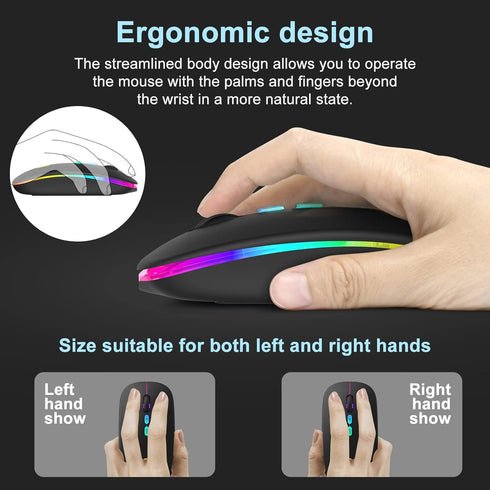 CC Store LED Wireless Bluetooth Mouse &2.4GHz Instant Connection,Rechargeable Ultra Silent Slim,3 Adjustable DPI 2 Connection Modes with USB-C to ...