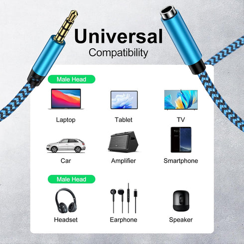 Headset Extension Cable, 2Pack 6FT 4 Pole TRRS 3.5mm Aux Jack Audio Extension Cable Male to Female Aux Adapter Cord Extender for Headphones, Smart...