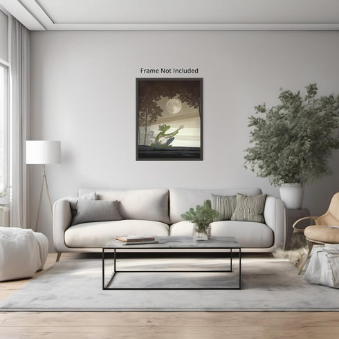 Posterizer 1 pcs-whimsical forest scene-frog playing music 9-Art for Animal Lovers-Fantasy & Fiction Art-Gift for Daughter, Son, Kids- unframed wa...