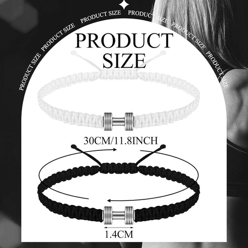12 Pcs Woven Dumbbell Bracelet Black White Fitness Motivational Dumbbell Charm Adjustable Bracelet Dumbbell Bracelet for Men Women Bracelet Gym Yo...