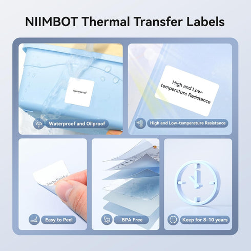 NIIMBOT M2 Thermal Transfer Labels 1.57''x1.57'', Only for M2 Label Maker, PET Material, Waterproof and High-Temperature Resistance, Long Storage ...