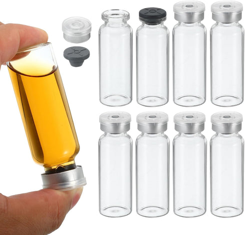 PATIKIL 20ml Sample Vials, 8 Pack Lab Empty Vials with Butyl Rubber Stopper and Crimp Top Caps Borosilicate Glass Vial, Transparent...