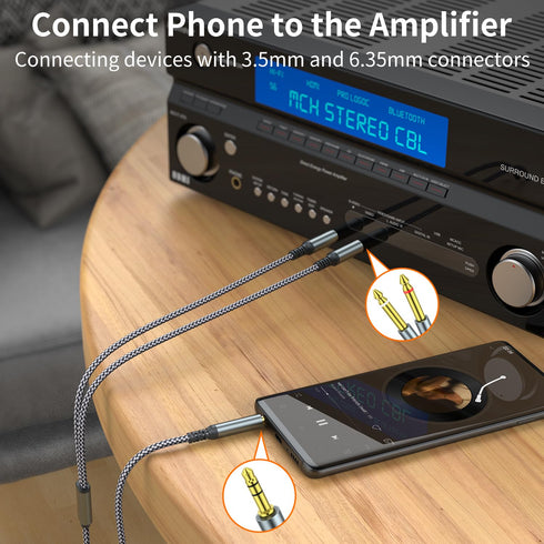 1/8 to 1/4 Stereo Cable,6.6FT 3.5mm TRS to Dual 6.35mm 1/4 TS Mono Y Splitter Audio Cord Adapter Compatible with iPhone, PC, Computer Sound Card, ...