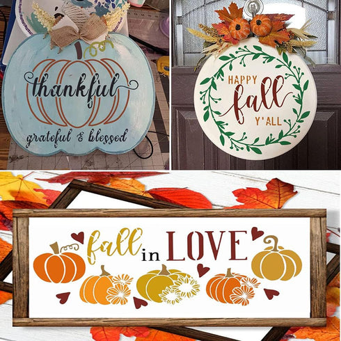 Fall Stencils Pumpkin Stencil Thanksgiving Stencil for Painting on Wood Autumn Thankful Stencils for Porch Wood Signs Door Canvas Fabric...
