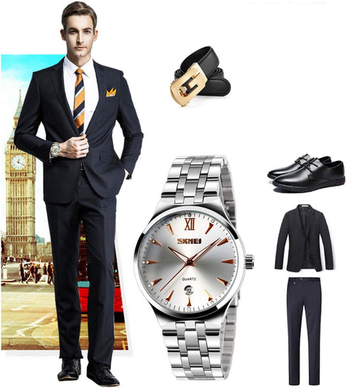 cofuo Mens Stainless Steel Analog Watch, Mens Luxury Wrist Dress Waterproof Watches, Quartz Classic Work Business Casual Watch with Roman Numeral...