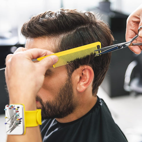 WILLBOND Magnetic Wrist Sewing Pincushion Wrist Magnetic Pin Holder Wristband Pin Cushion Holder with 3 Pcs Stainless Steel Pintail Comb Rat Tail ...