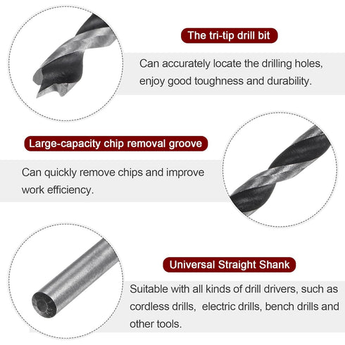 5pcs Brad Point Drill Bits 4mm (5/32'') Dia Straight Round Shank Metric Brad Point Spiral Twist Drill Bits for Softwood Hardwood Plywood Plastic R...