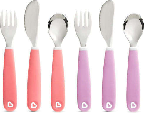 Munchkin® Splash™ Toddler Fork, Knife and Spoon Utensil Set, 6 Pack, Pink/Purple...