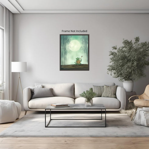 Posterizer 1 pcs-whimsical forest scene-frog playing music 8-Art for Animal Lovers-Fantasy & Fiction Art-Gift for Daughter, Son, Kids- unframed wa...