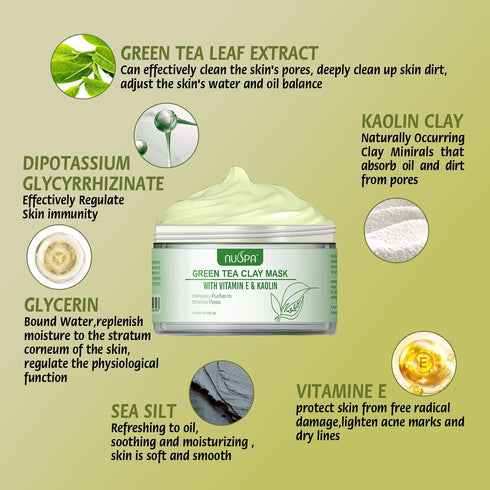 Organic Green Tea Clay Face Mask Skincare, Wash Off Repairing Facial Mask,Anti Wrinkle Remove Dark Circle Foot Facial Skin Care Treatmet for Women...