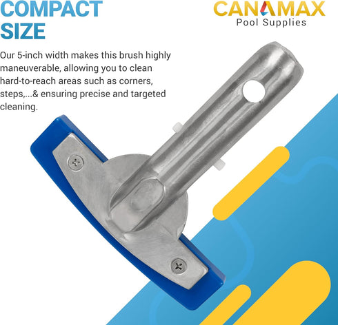 Canamax Heavy Duty 5in Pool Brush - Aluminium Handle with Stainless Steel Bristle Wire - 5" Swimminh Pool Brush, High-Efficiency for Pool Walls, T...