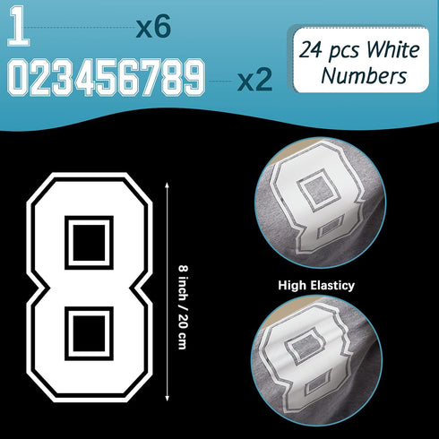WILLBOND 24 Pcs Iron on Numbers, Jersey Heat Transfer Numbers 0 to 9 for Team Uniform Sports T-Shirt Football Basketball Baseball (8 Inch)...