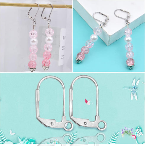 50 Pieces Leverback French Earring Hooks Stainless Steel Earwire Hoop Earring Findings with Open Loop for Women Girls DIY Earring Making Supplies...