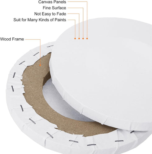 PATIKIL Paint Canvases for Painting, 3 Pack 6 Inch Round Wood Frame Stretched Blank Art Canvas Board Panels for Acrylic, Oil, Tempera Painting, Wh...