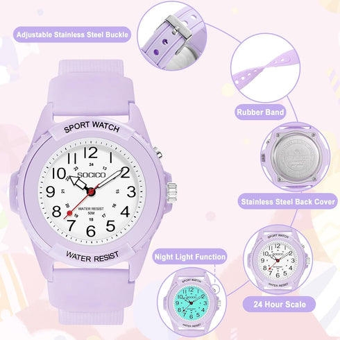 Waterproof Nurse Watch for Medical Professionals, Students, Women Men, Military Time Easy to Read Dial, 24 Hour with Second Hand, Night Light, Sof...