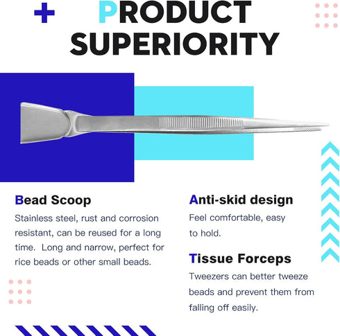 hobbyworker Bead Mat,Soft Perfect Stable,Surface Flocking with Centimeter Scale 3 Pcs Set(L) and Stainless Steel Handy Tweezers with Scoop for Jew...