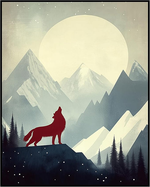 Posterizer 1 pcs-beautiful howling lone wolf under the full moon 3-Art for Animal Lovers Gift for Art Lovers Decorations for Bedroom, Office, Livi...