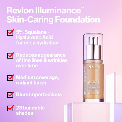 Revlon Illuminance Skin-Caring Liquid Foundation, Hyaluronic Acid, Hydrating and Nourishing Formula with Medium Coverage, 201 Creamy Natural (Pack...