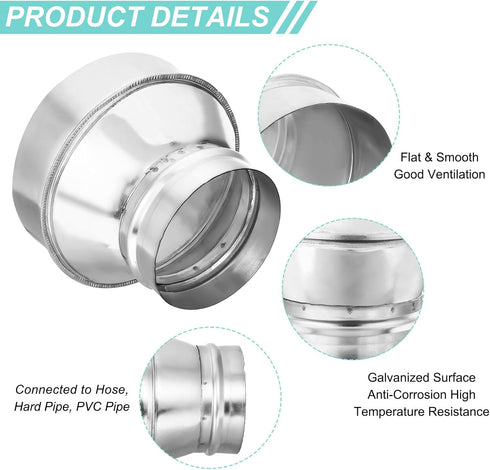 PATIKIL 6 Inch to 4 Inch Duct Reducer, Galvanized Steel Air Ducting Pipe Vent Hose Reducer Increaser Round Dryer Ventilation Coupler for HVAC Duct...