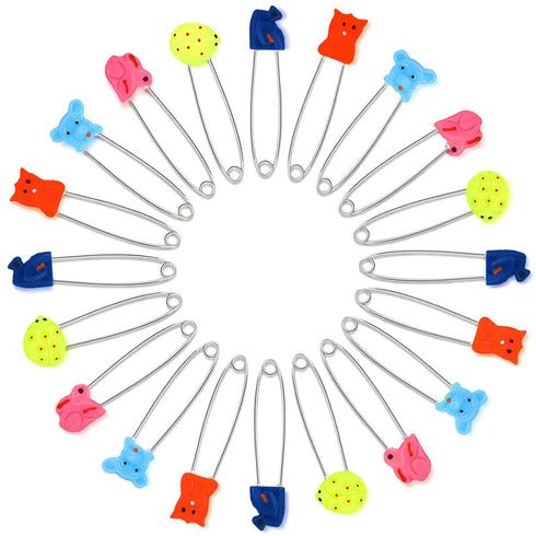 30 pcs Baby Safety Diaper Pin with Plastic Head Animal Pattern 2.4 Inch Secure Clips for Fastening Baby Clothes Diaper Napkins Stainless Steel Kid...