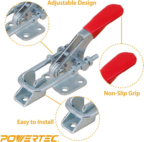POWERTEC 2PK Toggle Clamp, 400 lbs Holding Capacity, 323 Adjustable U Bolt Latch w/Antislip Hand Grip for Woodworking Jigs & Fixtures, Smoker, Tir...