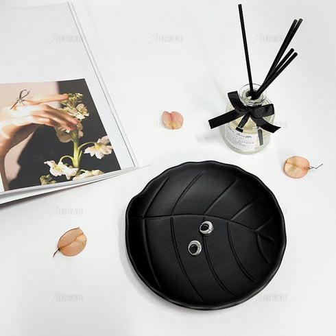 AUEAR, A5 Melamine Trinket Dish Decorative Jewelry Tray Ring Holder Organizer for Keys Food Safe Dishware Black (Leaf Style 1)...