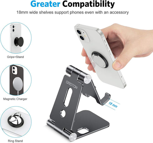 OMOTON Foldable Cell Phone Stand, C4 Portable Aluminum Phone Holder, Adjustable Phone Dock Cradle Compatible with iPhone 13/12/11 Pro Max, Samsung...