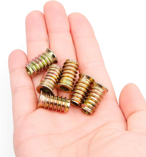 40Pcs Anwenk 1/4"-20 x 20mm Furniture Screw in Nut Threaded Wood Inserts Bolt Fastener Connector Hex Socket Drive for Wood Furniture Assortment (w...