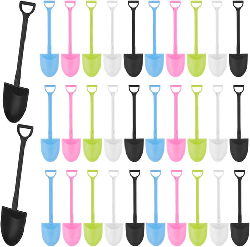 AUEAR, 100 Pack Colorful Mini Shovel Shape Spoons Disposable Plastic Ice Cream Dessert Shovel Spoon...