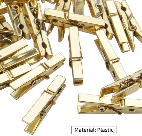 Mini Plastic Clips, 100 Pieces Utility Photo Clips Paper Peg Clothes Line Clips - 3.5 x 0.5 x 0.7cm, Gold...